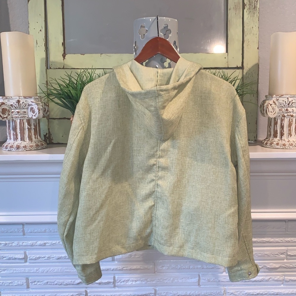 AVEC LES FILLES Green Knit Woven Zip Front Hooded Boxy Utility Jacket Size Large - Picture 5 of 6